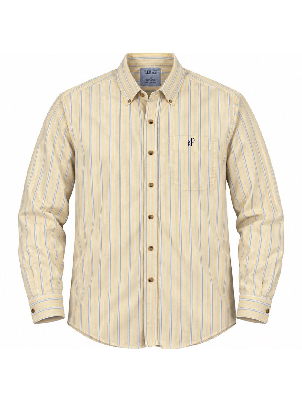 Vtg L.L.Bean Shirt Mens Large Regular Yellow Blue Stripe Cotton Long Sleeve - Picture 1 of 9